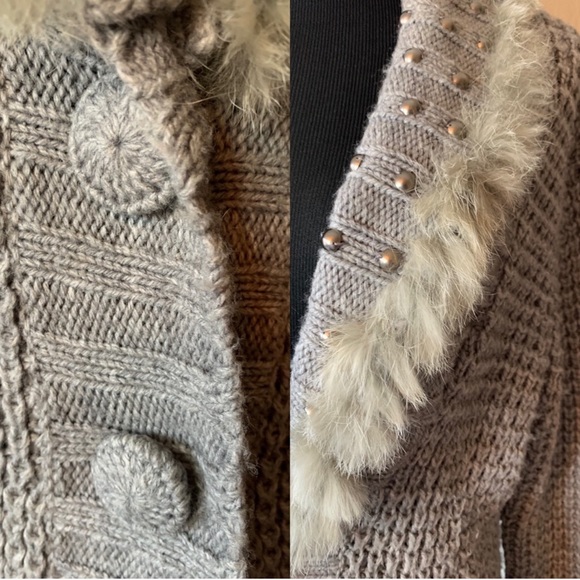 NWOT-Sioni- Long Sweater Jacket Grey DYDE Rabit Fur - Picture 5 of 12